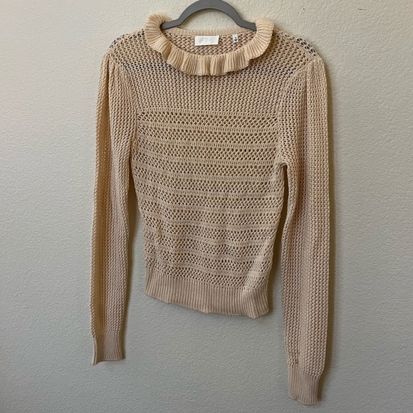 7 FOR ALL MANKIND | Ruffle Neck Long Sleeve Sweater in Heather Oatmeal | Size M - Picture 5 of 14